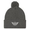 pom-pom-knit-cap-dark-heather-grey-front-68b8adabbc0a1.jpg White Embroidered Logo Pom-Pom Beanie | Single-Layer