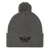 pom-pom-knit-cap-dark-heather-grey-front-68b8adec96df7.jpg Black Embroidered Logo Pom-Pom Beanie | Single-Layer