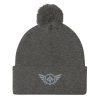 pom-pom-knit-cap-dark-heather-grey-front-68b8ae07bf6bc.jpg Grey Embroidered Logo Pom-Pom Beanie | Single-Layer