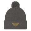 pom-pom-knit-cap-dark-heather-grey-front-68b8ae287652a.jpg Old Gold Embroidered Logo Pom-Pom Beanie | Single-Layer