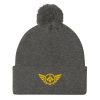 Gold Embroidered Logo Pom-Pom Beanie | Single-Layer