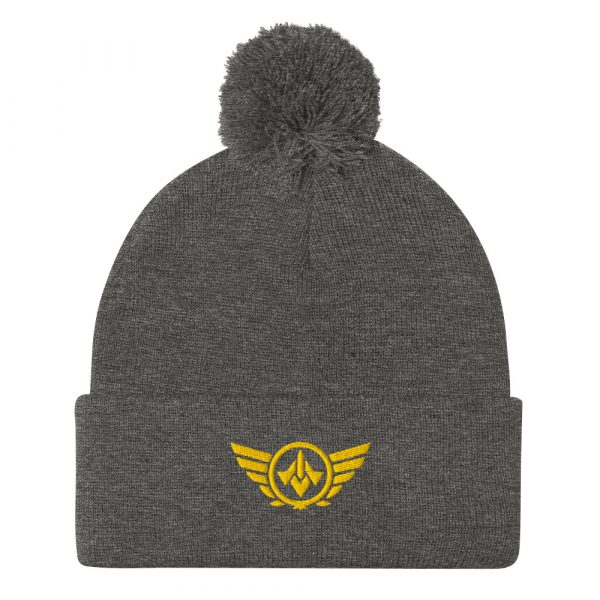 Gold Embroidered Logo Pom-Pom Beanie | Single-Layer