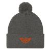 pom-pom-knit-cap-dark-heather-grey-front-68b8ae7a36751.jpg Orange Embroidered Logo Pom-Pom Beanie | Single-Layer