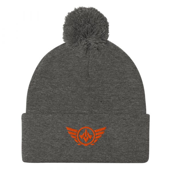 pom-pom-knit-cap-dark-heather-grey-front-68b8ae7a36751.jpg Orange Embroidered Logo Pom-Pom Beanie | Single-Layer