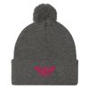 pom-pom-knit-cap-dark-heather-grey-front-68b8aea0570bd.jpg Flamingo Embroidered Logo Pom-Pom Beanie | Single-Layer