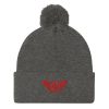 pom-pom-knit-cap-dark-heather-grey-front-68b8b06156e23.jpg Red Embroidered Logo Pom-Pom Beanie | Single-Layer