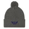 Navy Embroidered Logo Pom-Pom Beanie | Single-Layer