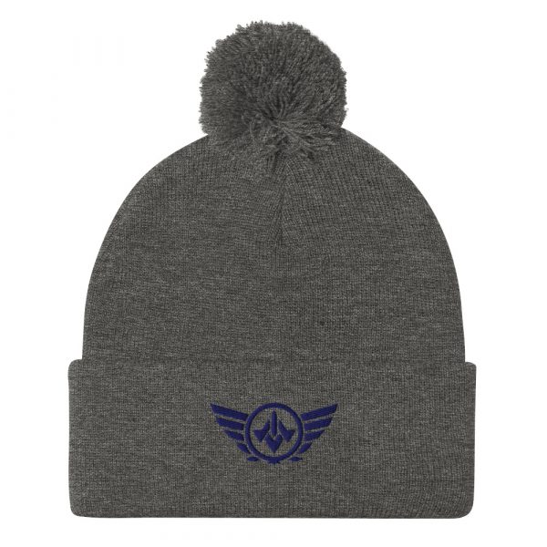 Navy Embroidered Logo Pom-Pom Beanie | Single-Layer