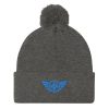 Aqua Embroidered Logo Pom-Pom Beanie | Single-Layer