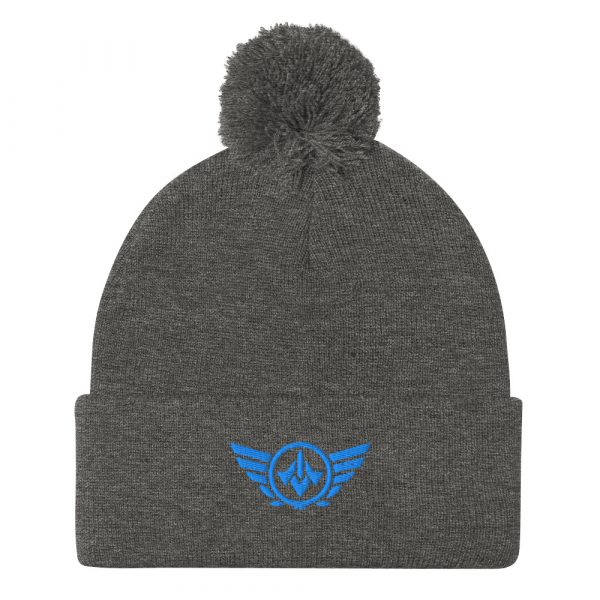 Aqua Embroidered Logo Pom-Pom Beanie | Single-Layer