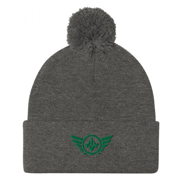 Kelly Green Embroidered Logo Pom-Pom Beanie | Single-Layer