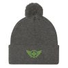 Kiwi Green Embroidered Logo Pom-Pom Beanie | Single-Layer
