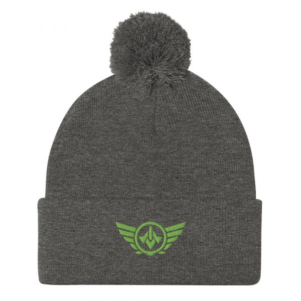 Kiwi Green Embroidered Logo Pom-Pom Beanie | Single-Layer