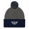 pom-pom-knit-cap-dark-heather-grey-navy-front-68b8adabbbfb5.jpg White Embroidered Logo Pom-Pom Beanie | Single-Layer