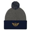 pom-pom-knit-cap-dark-heather-grey-navy-front-68b8ae2876429.jpg Old Gold Embroidered Logo Pom-Pom Beanie | Single-Layer