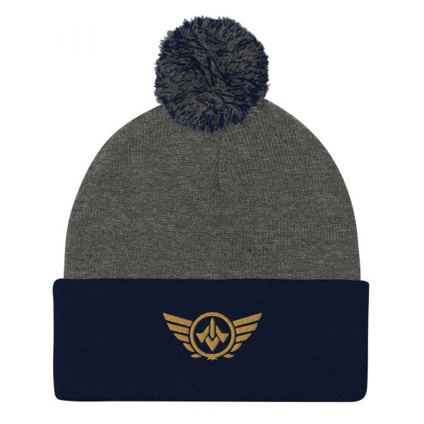 pom-pom-knit-cap-dark-heather-grey-navy-front-68b8ae2876429.jpg Old Gold Embroidered Logo Pom-Pom Beanie | Single-Layer