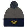 Gold Embroidered Logo Pom-Pom Beanie | Single-Layer