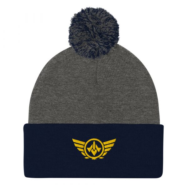 Gold Embroidered Logo Pom-Pom Beanie | Single-Layer