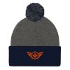 pom-pom-knit-cap-dark-heather-grey-navy-front-68b8ae7a36671.jpg Orange Embroidered Logo Pom-Pom Beanie | Single-Layer