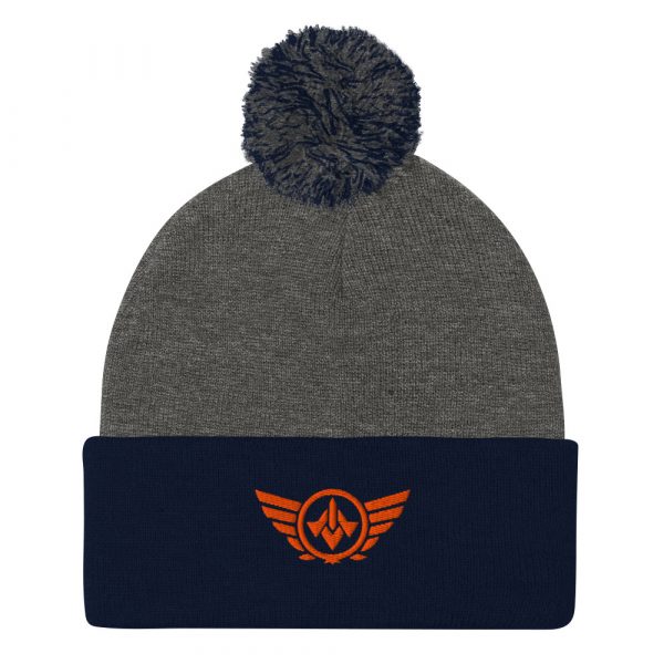 pom-pom-knit-cap-dark-heather-grey-navy-front-68b8ae7a36671.jpg Orange Embroidered Logo Pom-Pom Beanie | Single-Layer