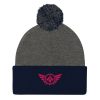 pom-pom-knit-cap-dark-heather-grey-navy-front-68b8aea056ee6.jpg Flamingo Embroidered Logo Pom-Pom Beanie | Single-Layer