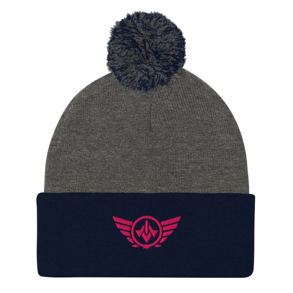 pom-pom-knit-cap-dark-heather-grey-navy-front-68b8aea056ee6.jpg Flamingo Embroidered Logo Pom-Pom Beanie | Single-Layer