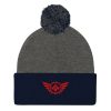 pom-pom-knit-cap-dark-heather-grey-navy-front-68b8b06156d40.jpg Red Embroidered Logo Pom-Pom Beanie | Single-Layer