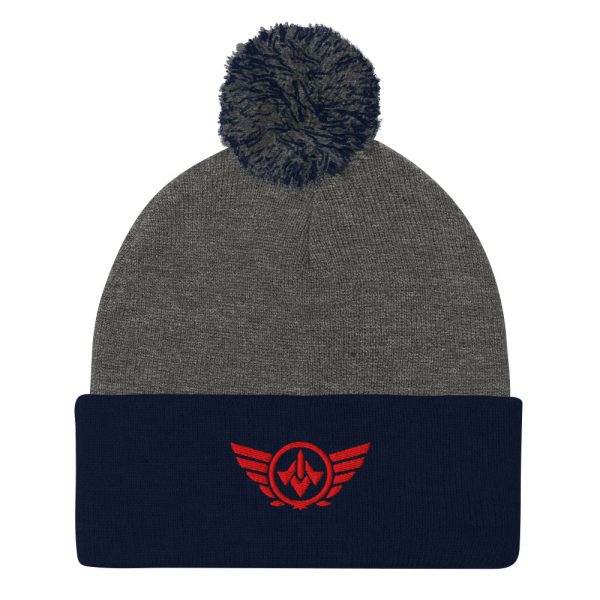 pom-pom-knit-cap-dark-heather-grey-navy-front-68b8b06156d40.jpg Red Embroidered Logo Pom-Pom Beanie | Single-Layer