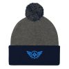 Aqua Embroidered Logo Pom-Pom Beanie | Single-Layer
