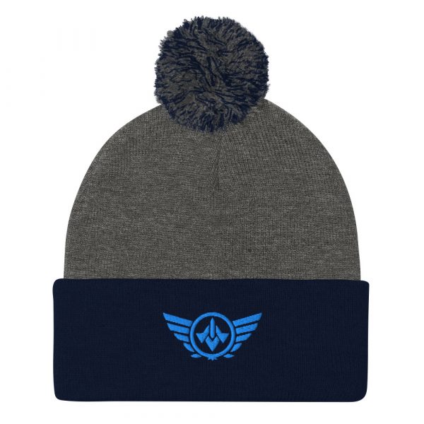 Aqua Embroidered Logo Pom-Pom Beanie | Single-Layer