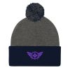 pom-pom-knit-cap-dark-heather-grey-navy-front-68b8b1a7017db.jpg Purple Embroidered Logo Pom-Pom Beanie | Single-Layer