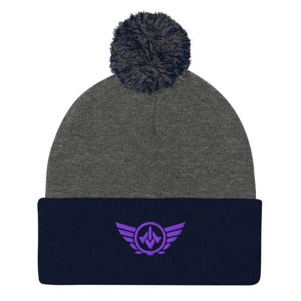 pom-pom-knit-cap-dark-heather-grey-navy-front-68b8b1a7017db.jpg Purple Embroidered Logo Pom-Pom Beanie | Single-Layer