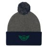 Kelly Green Embroidered Logo Pom-Pom Beanie | Single-Layer