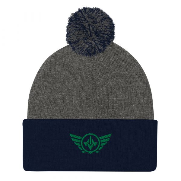 Kelly Green Embroidered Logo Pom-Pom Beanie | Single-Layer