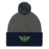 Kiwi Green Embroidered Logo Pom-Pom Beanie | Single-Layer