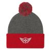 pom-pom-knit-cap-dark-heather-grey-red-front-68b8adabbbf29.jpg White Embroidered Logo Pom-Pom Beanie | Single-Layer