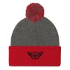 pom-pom-knit-cap-dark-heather-grey-red-front-68b8adec96d07.jpg Black Embroidered Logo Pom-Pom Beanie | Single-Layer