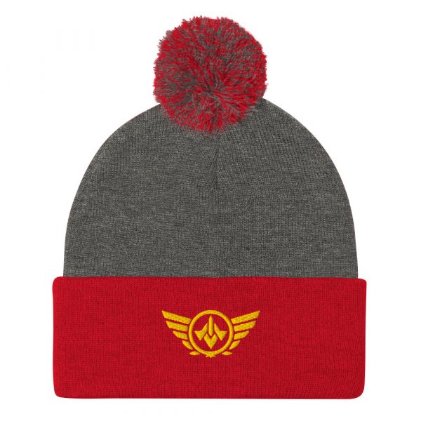 Gold Embroidered Logo Pom-Pom Beanie | Single-Layer