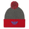 Aqua Embroidered Logo Pom-Pom Beanie | Single-Layer