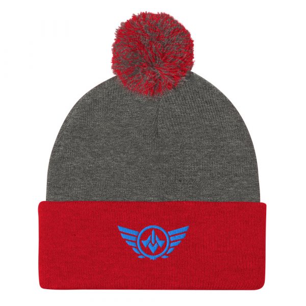 Aqua Embroidered Logo Pom-Pom Beanie | Single-Layer
