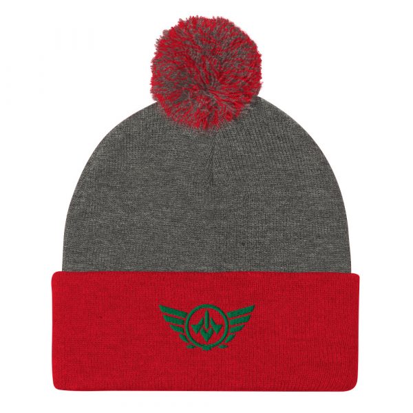 Kelly Green Embroidered Logo Pom-Pom Beanie | Single-Layer