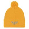 pom-pom-knit-cap-gold-front-68b8ae07bf79b.jpg Grey Embroidered Logo Pom-Pom Beanie | Single-Layer