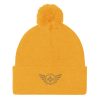 pom-pom-knit-cap-gold-front-68b8ae2876689.jpg Old Gold Embroidered Logo Pom-Pom Beanie | Single-Layer