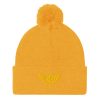 Gold Embroidered Logo Pom-Pom Beanie | Single-Layer