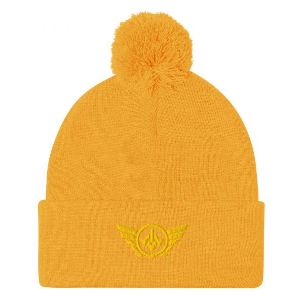 Gold Embroidered Logo Pom-Pom Beanie | Single-Layer