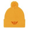 pom-pom-knit-cap-gold-front-68b8ae7a368a0.jpg Orange Embroidered Logo Pom-Pom Beanie | Single-Layer