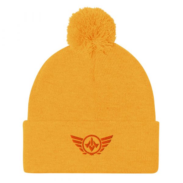 pom-pom-knit-cap-gold-front-68b8ae7a368a0.jpg Orange Embroidered Logo Pom-Pom Beanie | Single-Layer