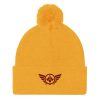 pom-pom-knit-cap-gold-front-68b8b07ecf567.jpg Maroon Embroidered Logo Pom-Pom Beanie | Single-Layer