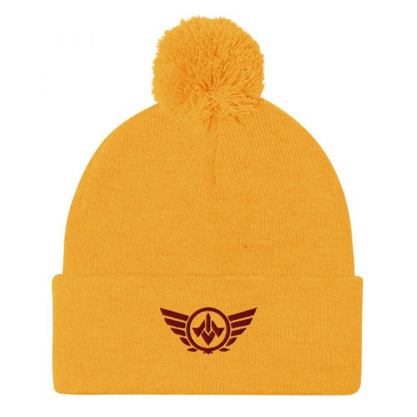 pom-pom-knit-cap-gold-front-68b8b07ecf567.jpg Maroon Embroidered Logo Pom-Pom Beanie | Single-Layer