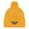 Navy Embroidered Logo Pom-Pom Beanie | Single-Layer